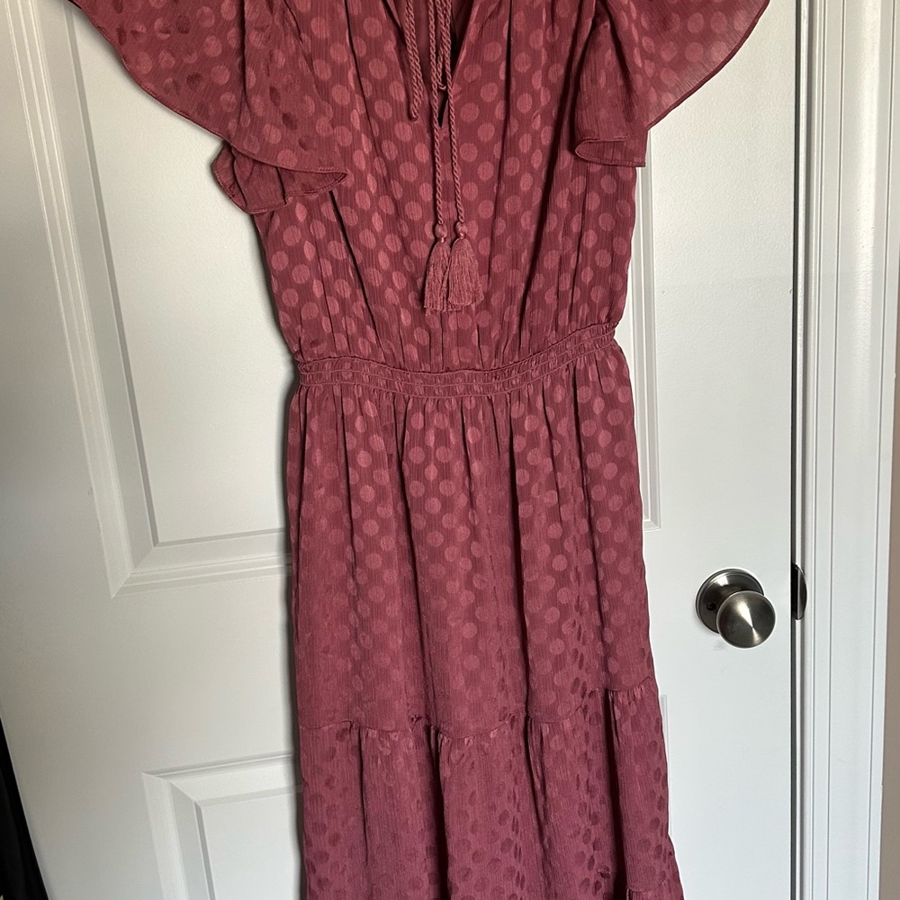 Shiny Dot Jacquard Flutter Sleeve Dress - Picture 2 of 3